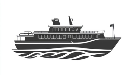Obraz premium Cruise Ship on the Ocean: A Black and White Illustration