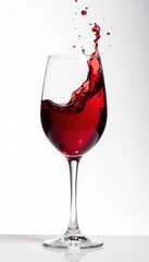A single glass of red wine; a dramatic splash against a pure white background, drink, splash, red wine splash