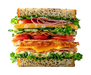 Delicious layered sandwich creation kitchen food bright isolated on transparent background