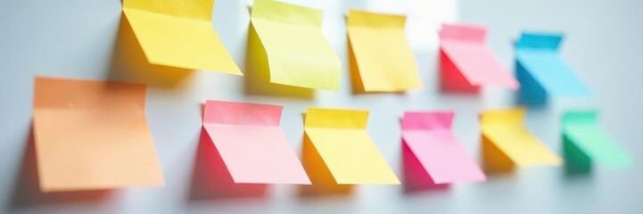 Colorful sticky notes on whiteboard showcasing mobile app wireframe improvements , workflow, app mockup, design process