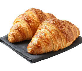 Freshly baked croissants on dark napkin bakery food isolated on transparent background