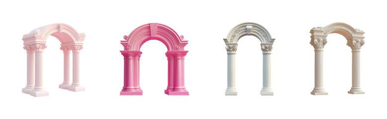 Decorative arches with columns in various colors.