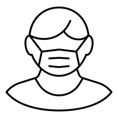 Man with medical mask thin line icon, disease prevention concept. Vector graphics. Flu virus protection human sign on white background, linear style for mobile or design.