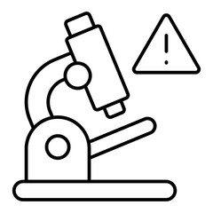 Microscope with warning thin line icon, laboratory test concept. Vector graphics. Lab test danger sign on white background, linear style for mobile or design.