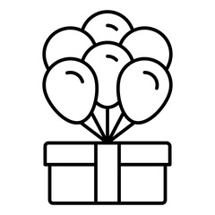 Gift box with balloons thin line icon, shipping concept. Vector graphics. Purchase package and balloon sign on white background, linear style for mobile or design.
