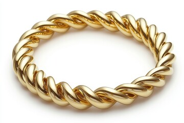 Obraz premium A decorative cord featuring a golden rope with a knot, isolated on a white background, showcases a rich and shiny twine design string