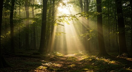 Naklejka premium Forest with Sunlight (Photo)