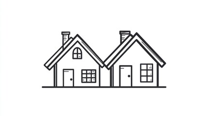 Two simple houses drawing, illustration, line art, background, potential for education, or design elements