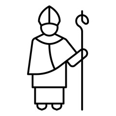 Priest with staff thin line icon, greek roman man concept. Vector graphics. Man religion costume sign on white background, linear style for mobile or design.