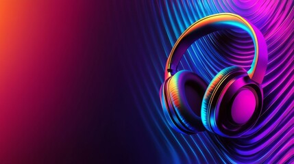 Headset featuring a vibrant graphic equalizer backdrop for an immersive music and gaming experience in a dark theme