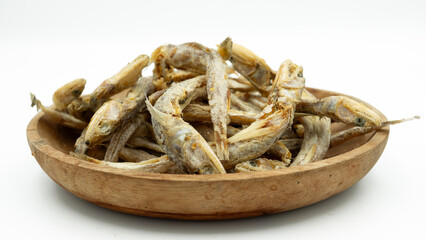 dried smoked fish smelt isolated on white background