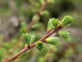 Needles of a young Larch tree (Larix)