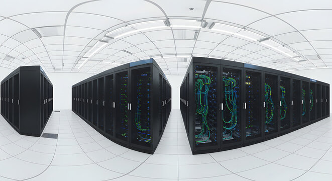 Server Room Panorama with Data Center Technology