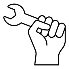 Hand hold wrench tool thin line icon, work and labor concept. Vector graphics. Hard work profession sign on white background, linear style for mobile or design.