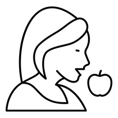 Woman and apple thin line icon, eat what you want concept. Vector graphics. Girl with apple fruit sign on white background, linear style for mobile or design.