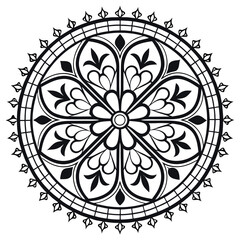 This ornamental round lace design features a floral pattern with vintage elements in a circular vector illustration, suitable for ornate decoration