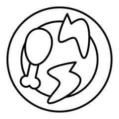 Chicken wings and leg in plate thin line icon, grocery products concept. Vector graphics. Food dish sign on white background, linear style for mobile or design.