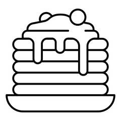 Pancakes with sweet jam thin line icon, bakery cooking cakes concept. Vector graphics. Food dish sign on white background, linear style for mobile or design.