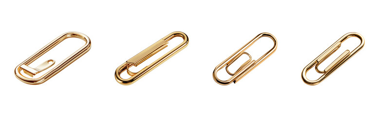 Gold-toned paperclips in a horizontal row.