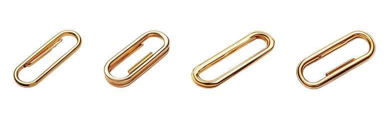 Gold-colored oval paperclips arranged in a row.