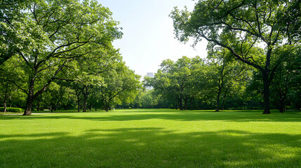 Fototapeta premium Park Pathway With Lush Green Trees
