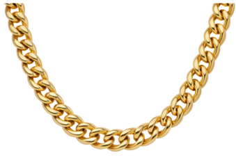Gold chain necklace with a shiny finish, showcasing a classic design against a black background.