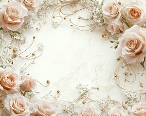 Luxury Pink Rose & Baby's Breath Floral Frame with Golden Vines
