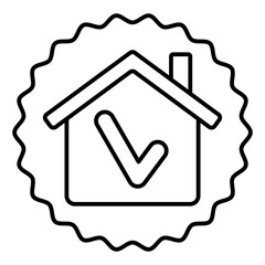 House sticker thin line icon, building construction concept. Vector graphics. House with checkmark, real estate sign on white background, linear style for mobile or design.