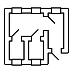 Room layout building plan thin line icon, construction concept. Vector graphics. Home house plan sign on white background, linear style for mobile or design.