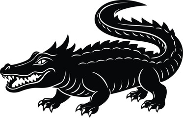 crocodile or alligator symbol icon, angry crocodile or alligator silhouette ico, crocodile vector illustration, crocodile in front of white background.