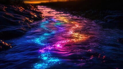 Fototapeta premium A river with water that glows in different colors every night, as if whispering forgotten stories.