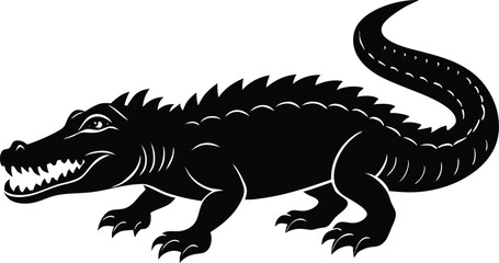 crocodile or alligator symbol icon, angry crocodile or alligator silhouette ico, crocodile vector illustration, crocodile in front of white background.