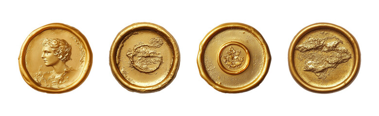 Four antique gold embossed seals.