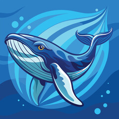 A majestic humpback whale glides gracefully through the deep blue ocean waters.