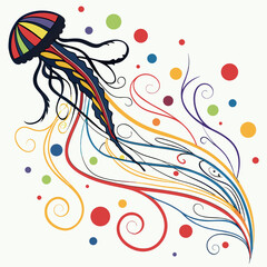 Vector design with colorful floral swirls and wave patterns