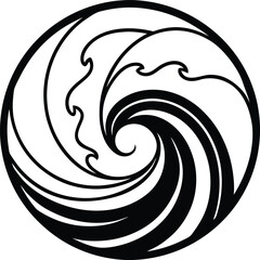 Black and white mandala design line art wave 
