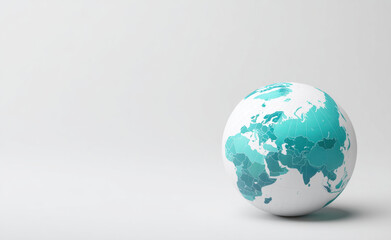 Fototapeta premium globe featuring detailed map of world, showcasing various countries in shades of blue and green. minimalist background emphasizes globe design, creating modern and clean aesthetic