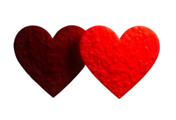 two textured red hearts with shadow effect on black background
