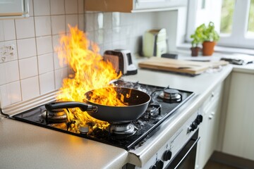 Kitchen fire. Pan on stove