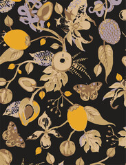 abstract, vector, monochrome, big flowers, all over textiles design, illustration digital image can be used for wrapping paper