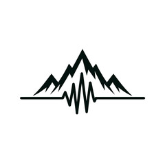 Pulse line forming a mountain silhouette black color logo on white background