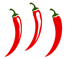 Chili peppers. Set of illustrations of red chili peppers isolated on a white background