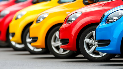 Obraz premium Colorful Cars Row In Parking Lot