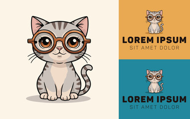 Chibi Cat Icon with Glasses and Whisker Smile