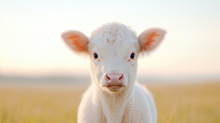 Obraz premium Adorable baby calf in a field