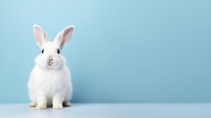 Obraz premium cute animal pet rabbit or bunny white color smiling and laughing isolated with copy space for easter background, rabbit, animal, pet, cute, fur, ear, mammal, background, celebration, generate by AI