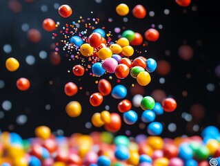 A vivid metaphor for addiction, showcasing colorful candies cascading from a screen, representing the allure of social media likes.