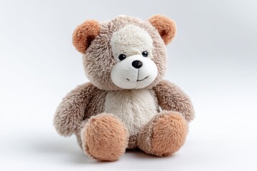 Obraz premium Adorable stuffed teddy bear, seated on a plain background.