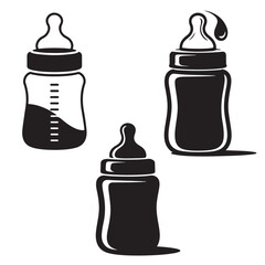 baby bottles vector silhouettes