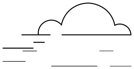 Simplistic cloud design with horizontal wind lines emphasizing motion and lightness. Ideal for weather, technology, movement, data storage, minimalism, innovation, connectivity. Flat simple metaphor